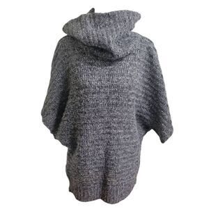 Free People Cowl Neck Short Sleeve Heavy Knit Sweater Sz L Gray